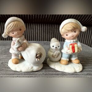 Lot of 2 VTG Homco Boy with Gifts Snowman Adorable Winter Figurines Set Decor